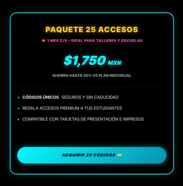 25 códigos paquete estándar