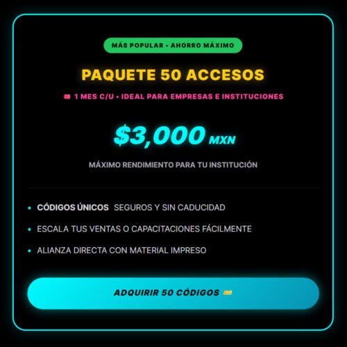 50 códigos paquete máximo