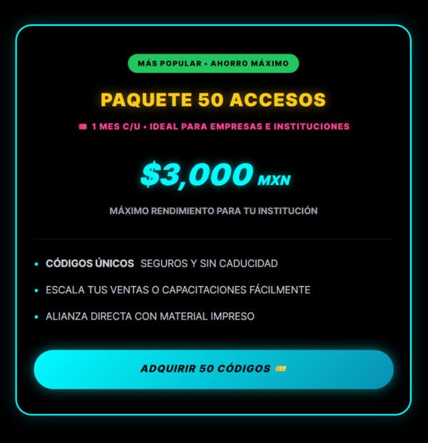 50 códigos paquete máximo